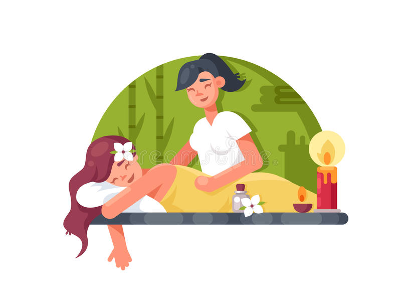 Massage Room Spa Masseuse Makes Cosmetic Procedures Girl Vector Illustration 87249276